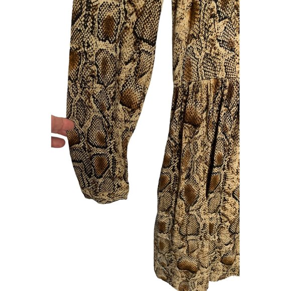ZARA TRAFALUC Brown Snakeskin Print Button-Up Front Long Sleeve Mini Dress XS - Picture 5 of 9